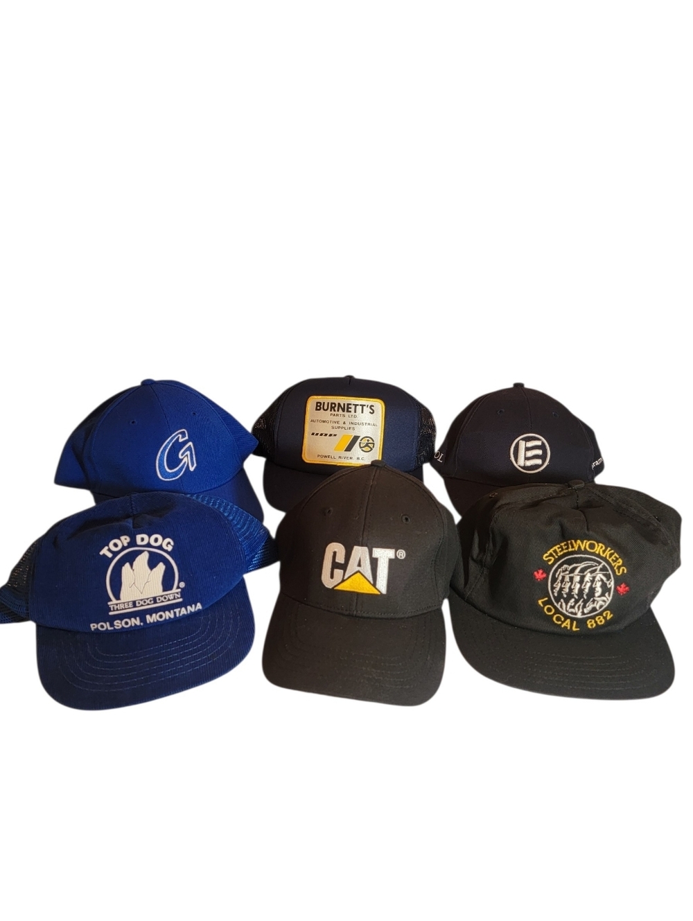 (6) Vintage Mixed Trucker/Baseball Hat Lot Snapback + Fitted Auto Steelworkers